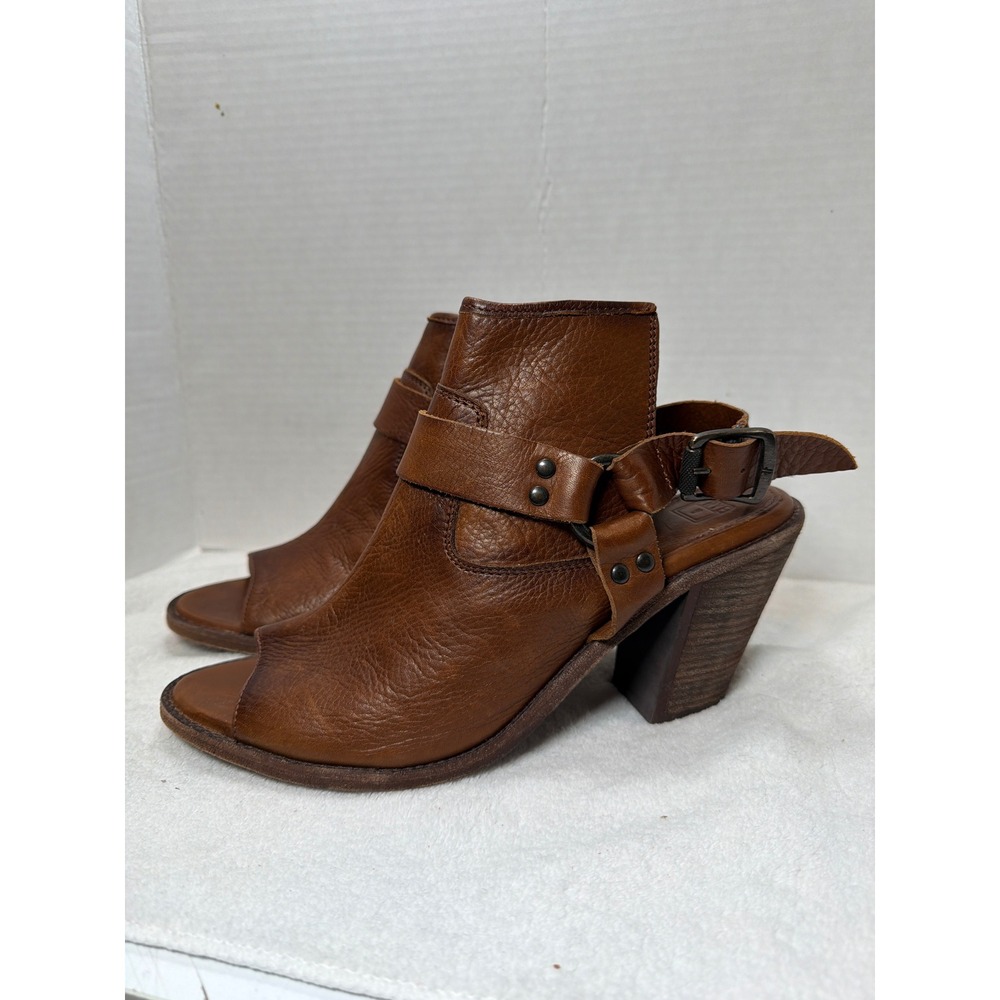 Frye Izzy Harness Sling Size 11B Booties Ankle Leather‎ Open Toe Buckle Brown